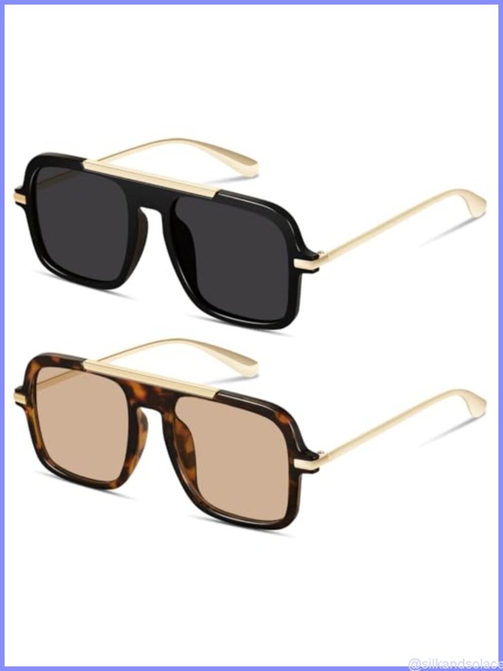Oversized Square Aviator Sunglasses UV400 Full-Frame Retro 70s Style